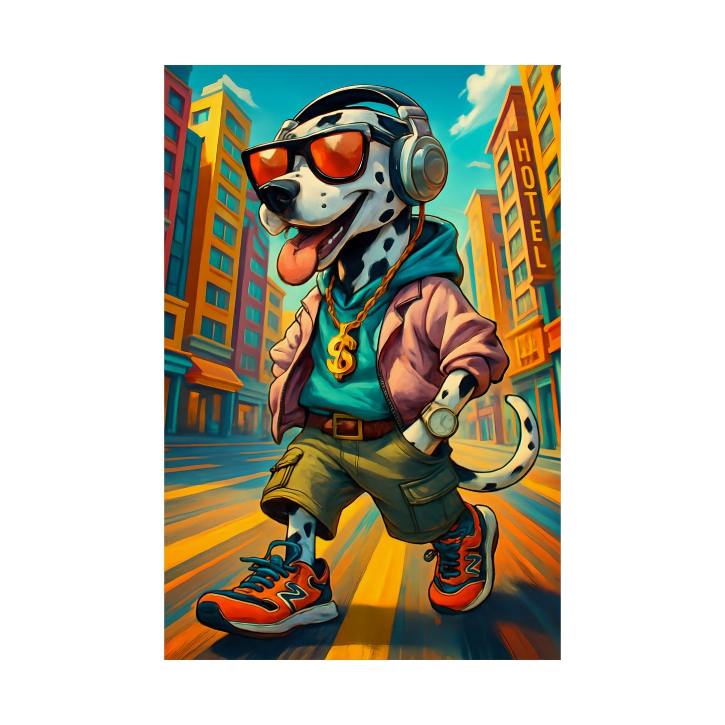 Stylish Dog Art Poster, Fun Home Decor, Perfect Gift for Dog Lovers, Hip Hop Wall Art, Kid's Room Decor, Unique Canine Artwork