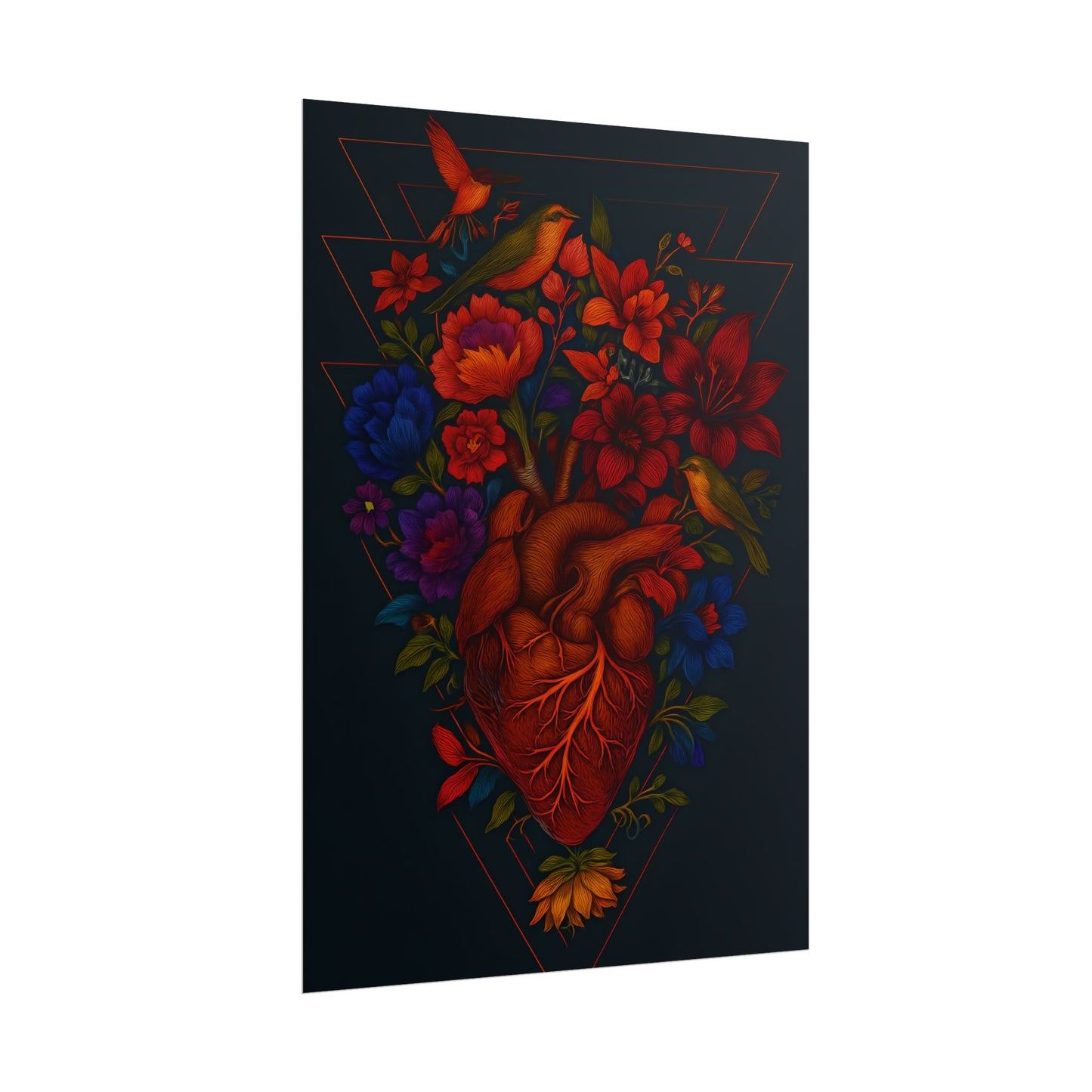 Vibrant Heart Floral Rolled Poster | Wall Art, Home Decor, Gift for Art Lovers, Unique Artwork, Bohemian Style Decor