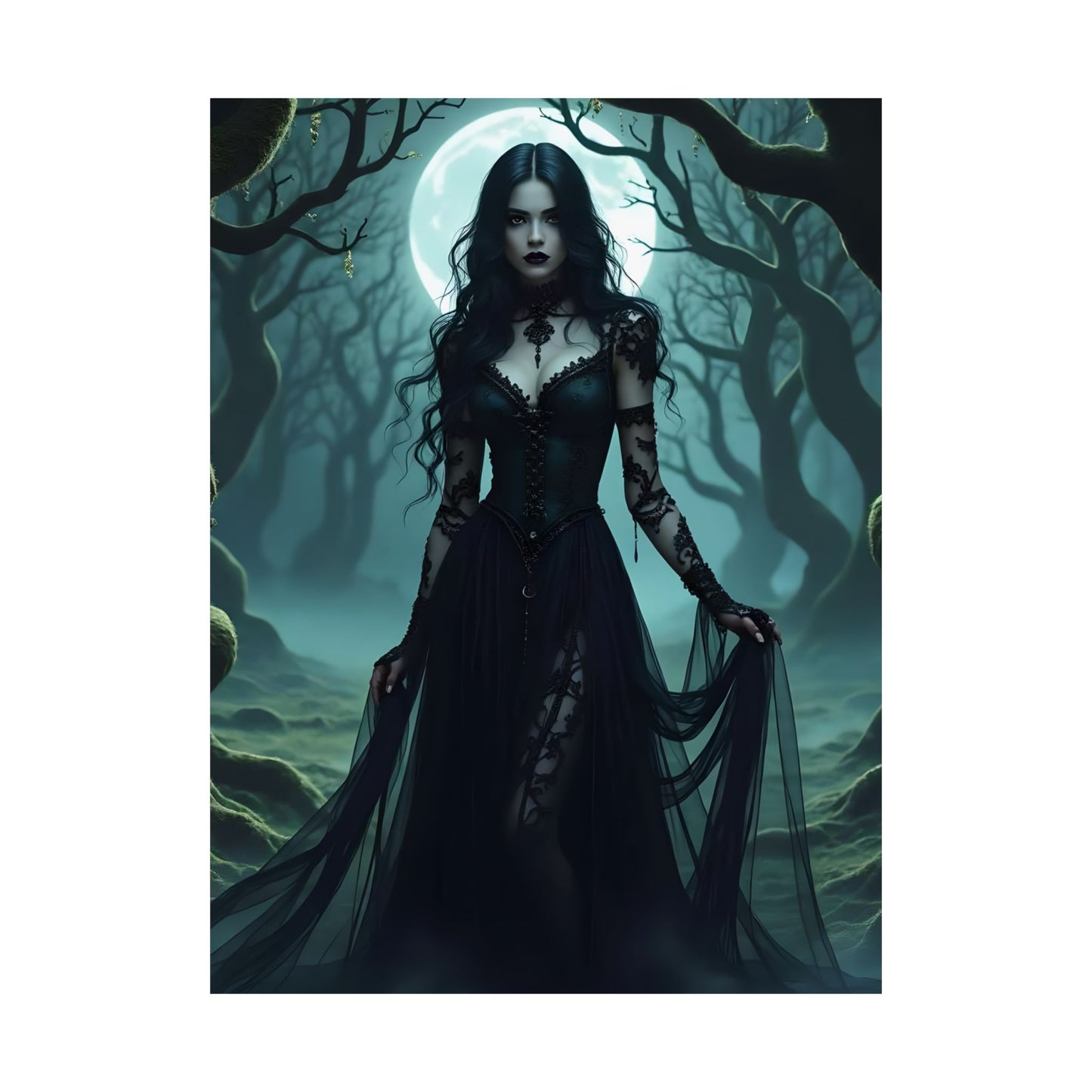 Gothic Art Print, Witchy Home Decor, Dark Fantasy Poster, Spooky Wall Art, Halloween Decoration, Moonlit Mystique