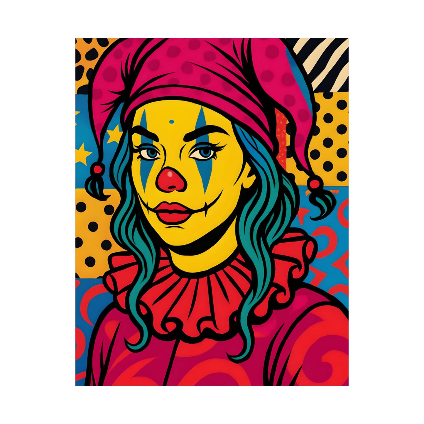 Vertical Poster, Lady Clown Cool Picture Art Print, Matte Wall Decor for Circus Lovers, Unique Clown Artwork, Clown Themed Room Decor, Fun