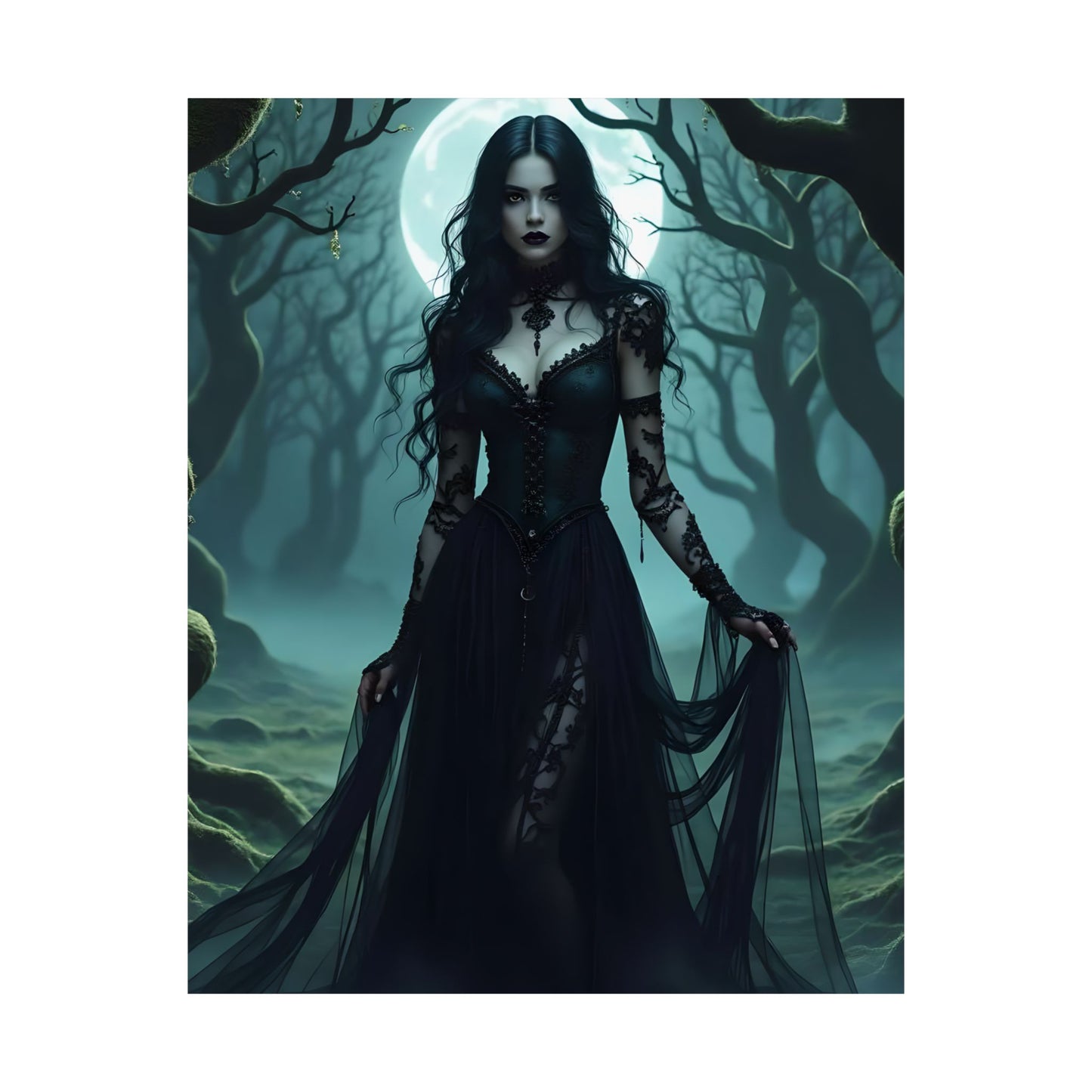 Gothic Art Print, Witchy Home Decor, Dark Fantasy Poster, Spooky Wall Art, Halloween Decoration, Moonlit Mystique