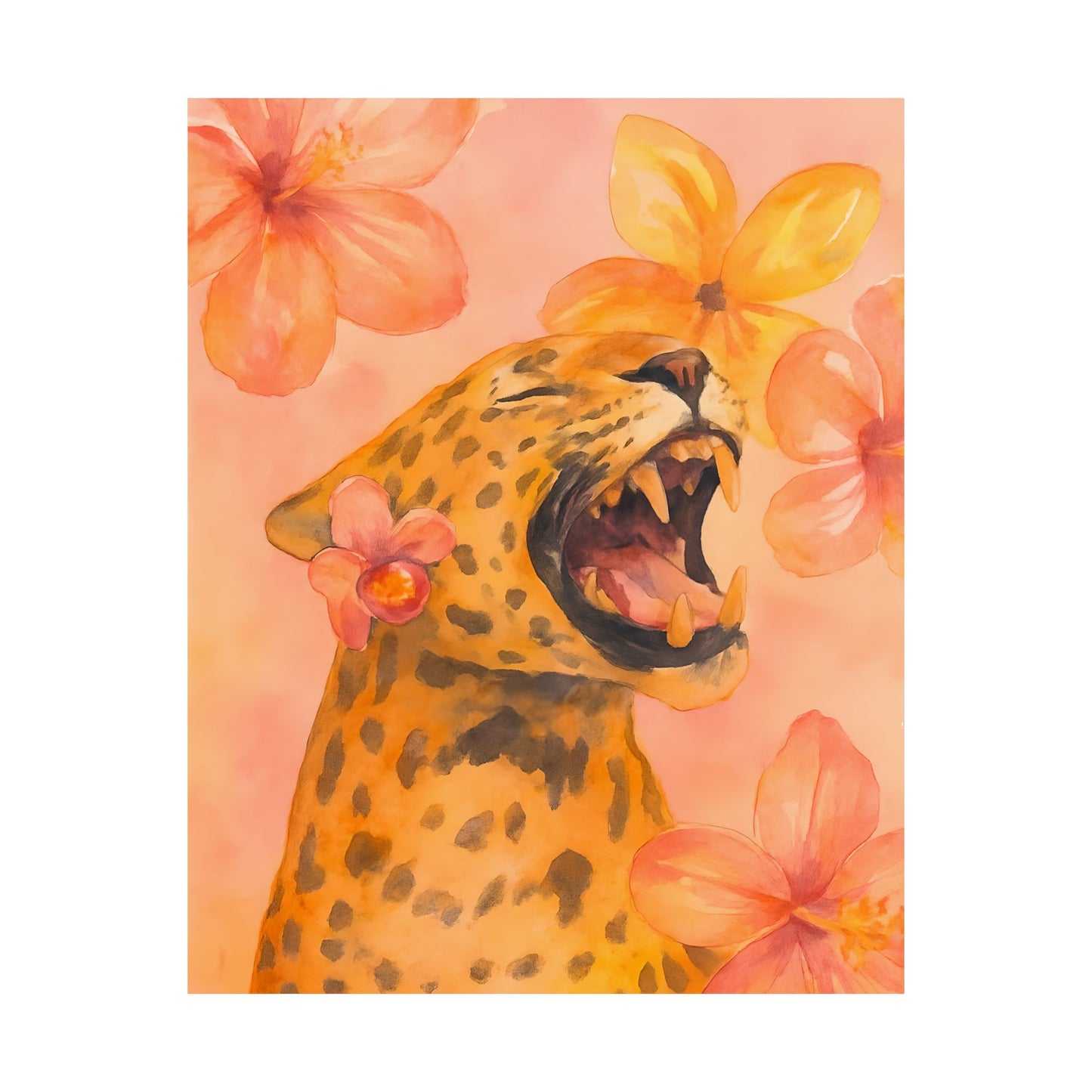 Vibrant Leopard Wall Art Poster, Safari Animal Print, Floral Decor, Gift for Wildlife Lovers, Cute Room Decor for Kids