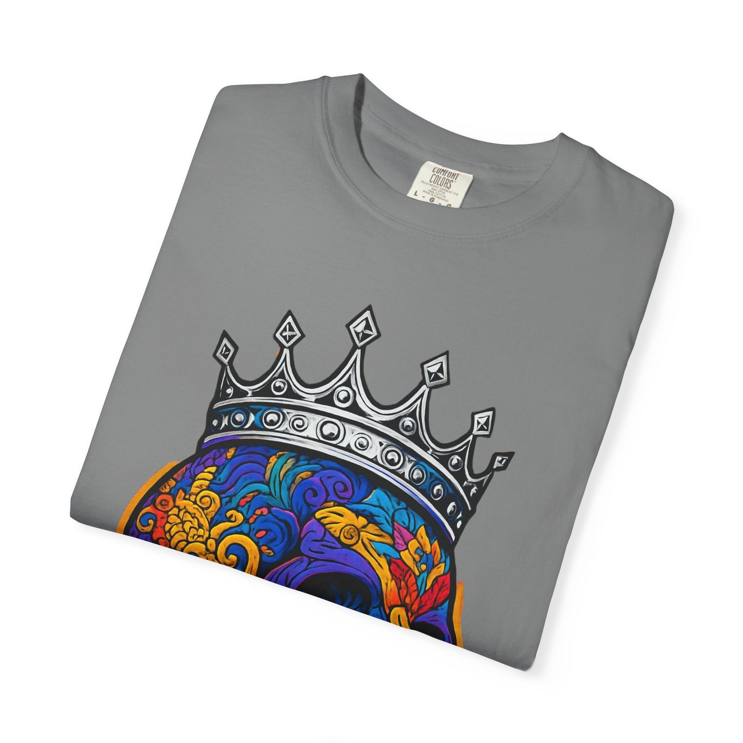 Vibrant Skull Crown T-shirt, Unisex Gift, Festival Wear, Artistic Tee, Casual Style, Unique Graphic Shirt