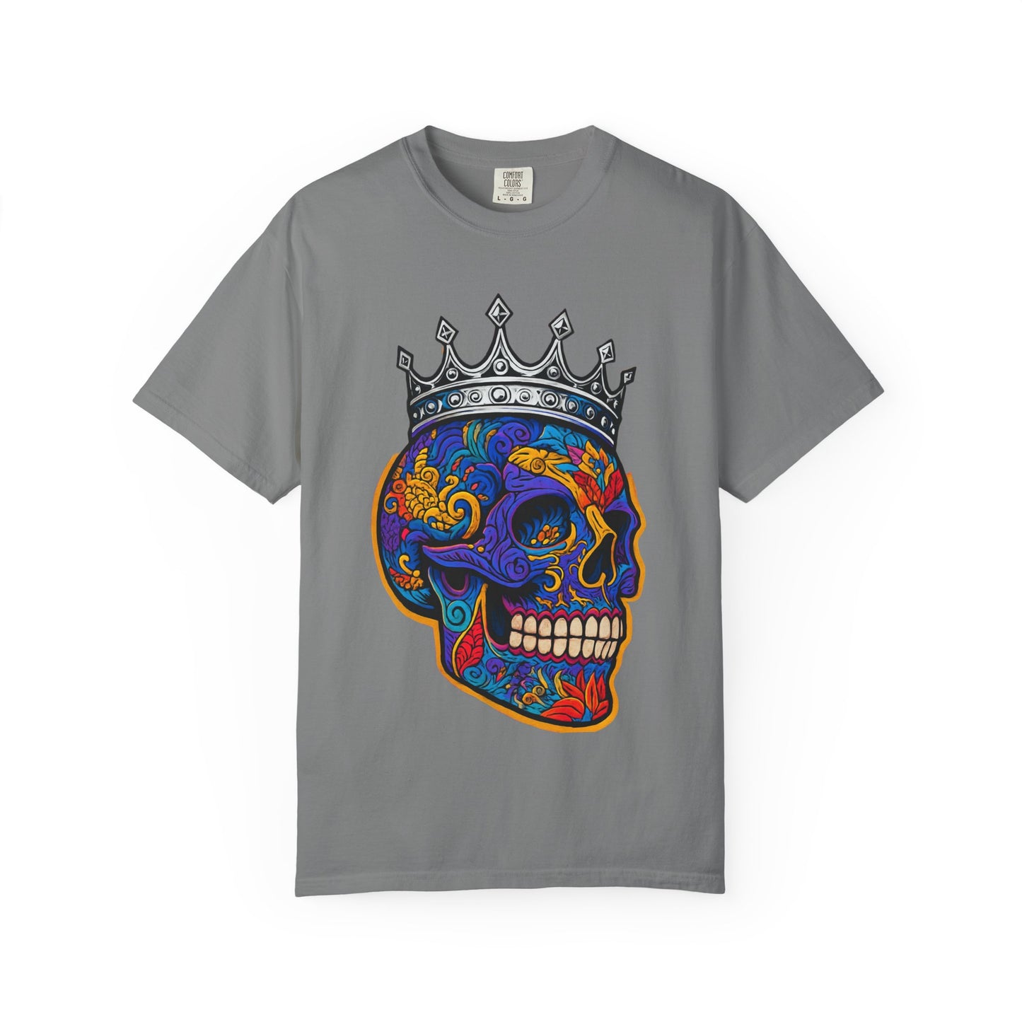 Vibrant Skull Crown T-shirt, Unisex Gift, Festival Wear, Artistic Tee, Casual Style, Unique Graphic Shirt