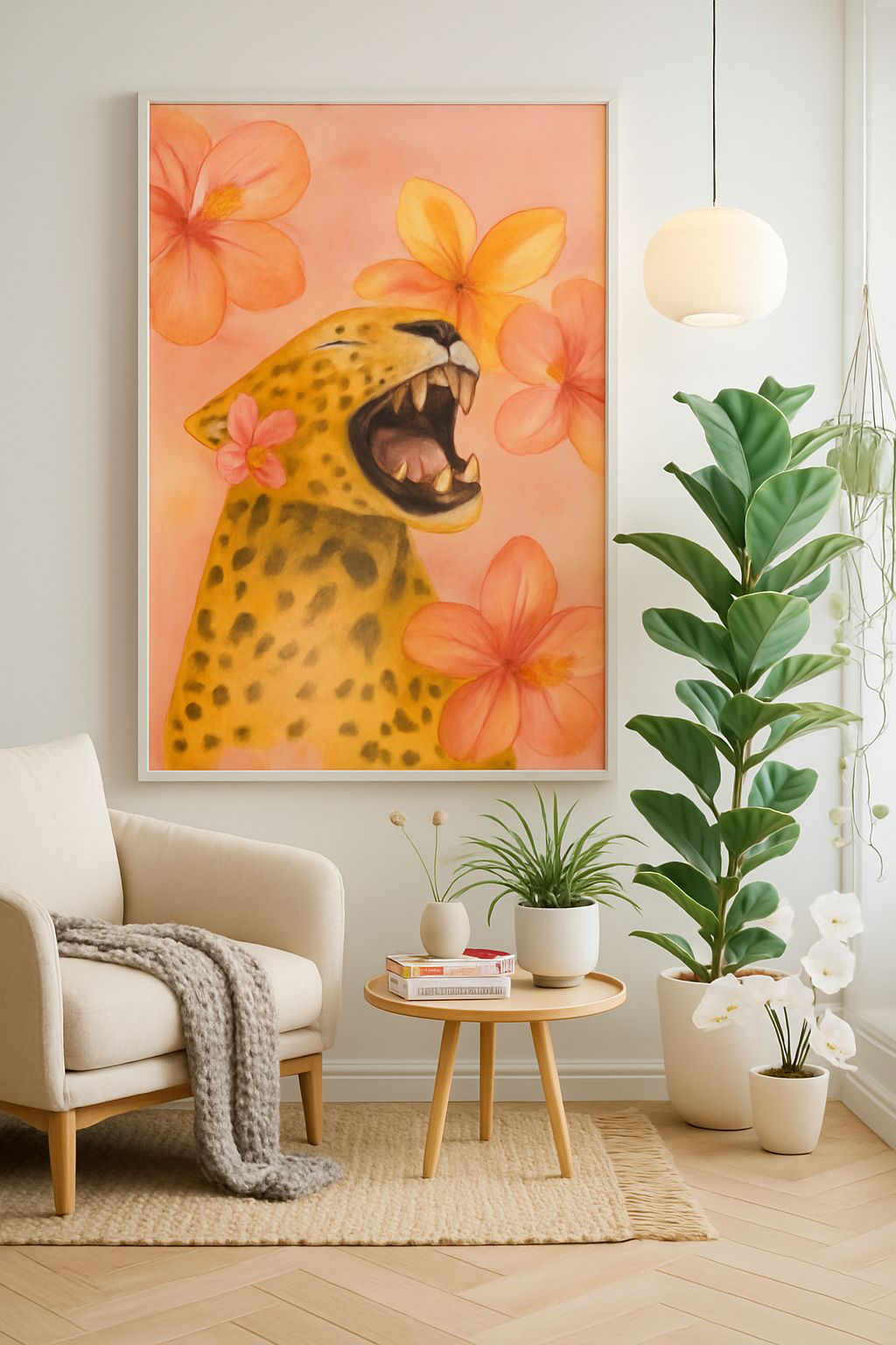 Vibrant Leopard Wall Art Poster, Safari Animal Print, Floral Decor, Gift for Wildlife Lovers, Cute Room Decor for Kids