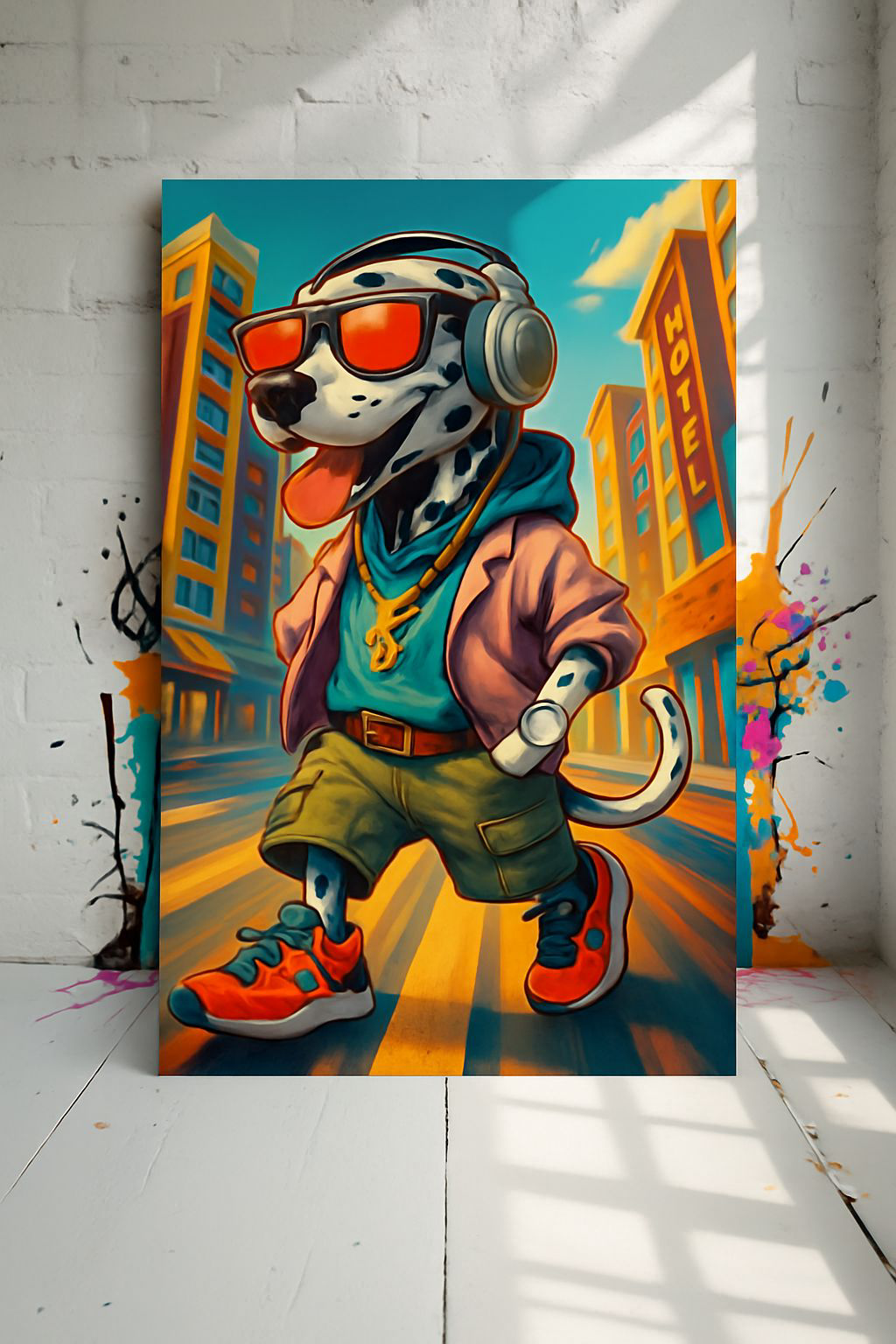 Stylish Dog Art Poster, Fun Home Decor, Perfect Gift for Dog Lovers, Hip Hop Wall Art, Kid's Room Decor, Unique Canine Artwork
