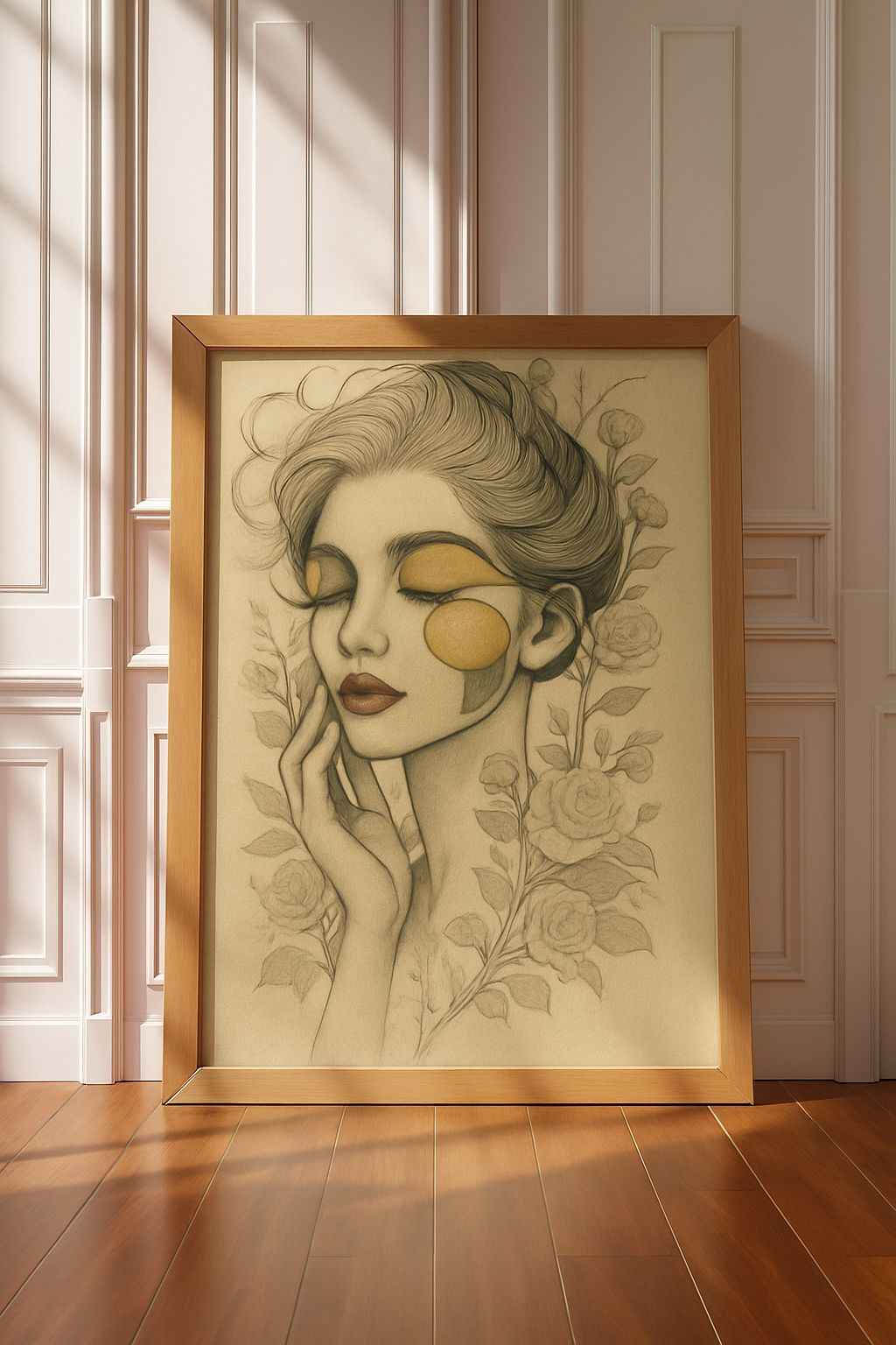 Elegant Woman Portrait Art Print, Matte Vertical Posters, Boho Home Decor, Floral Wall Art, Feminine Aesthetic Gifts, Bedroom Wall Art