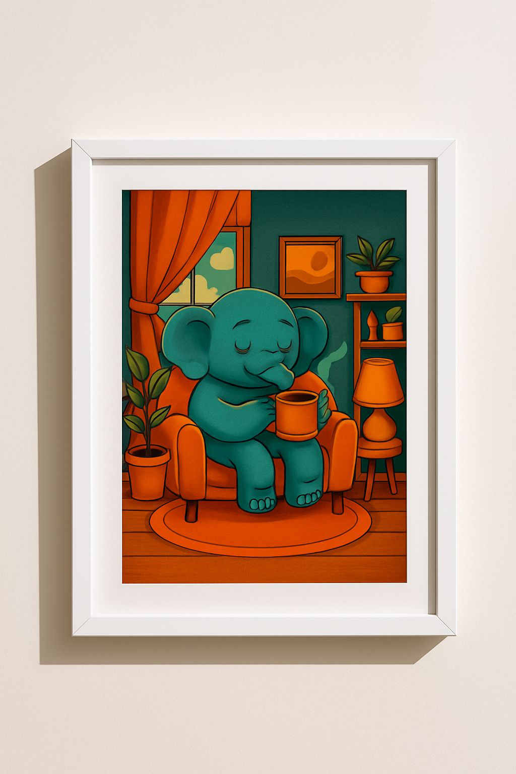 Cozy Elephant Art Print, Cute Home Decor, Wall Art, Living Room Prints, Gift for Animal Lovers, Nursery Decoration