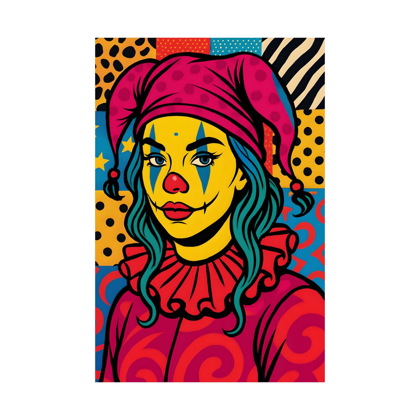 Vertical Poster, Lady Clown Cool Picture Art Print, Matte Wall Decor for Circus Lovers, Unique Clown Artwork, Clown Themed Room Decor, Fun