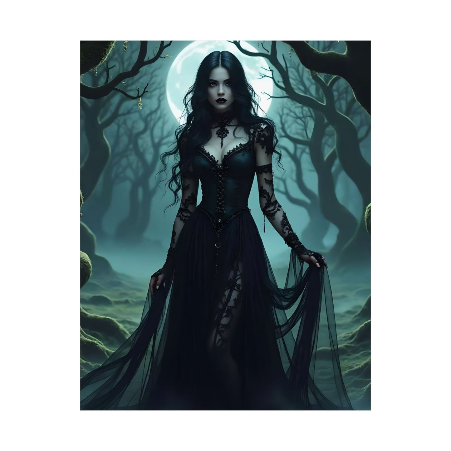 Gothic Art Print, Witchy Home Decor, Dark Fantasy Poster, Spooky Wall Art, Halloween Decoration, Moonlit Mystique
