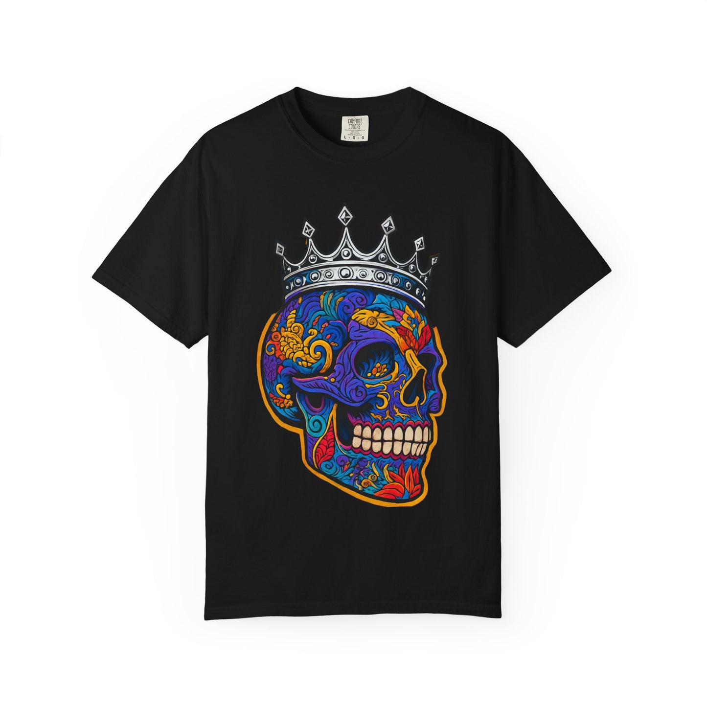 Vibrant Skull Crown T-shirt, Unisex Gift, Festival Wear, Artistic Tee, Casual Style, Unique Graphic Shirt
