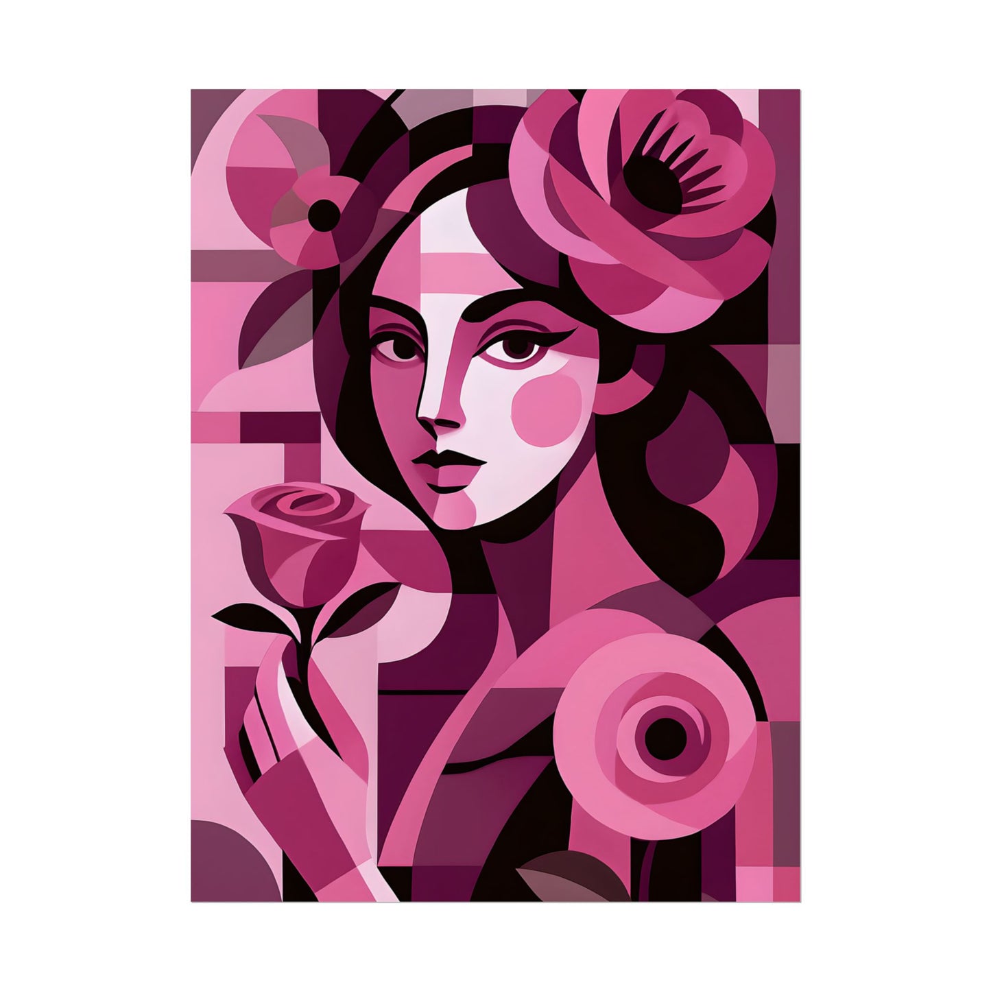 Geometric Woman Rolled Poster Print, Wall Art Decor, Abstract Female Portrait, Artistic Home Decor, Unique Gift Idea