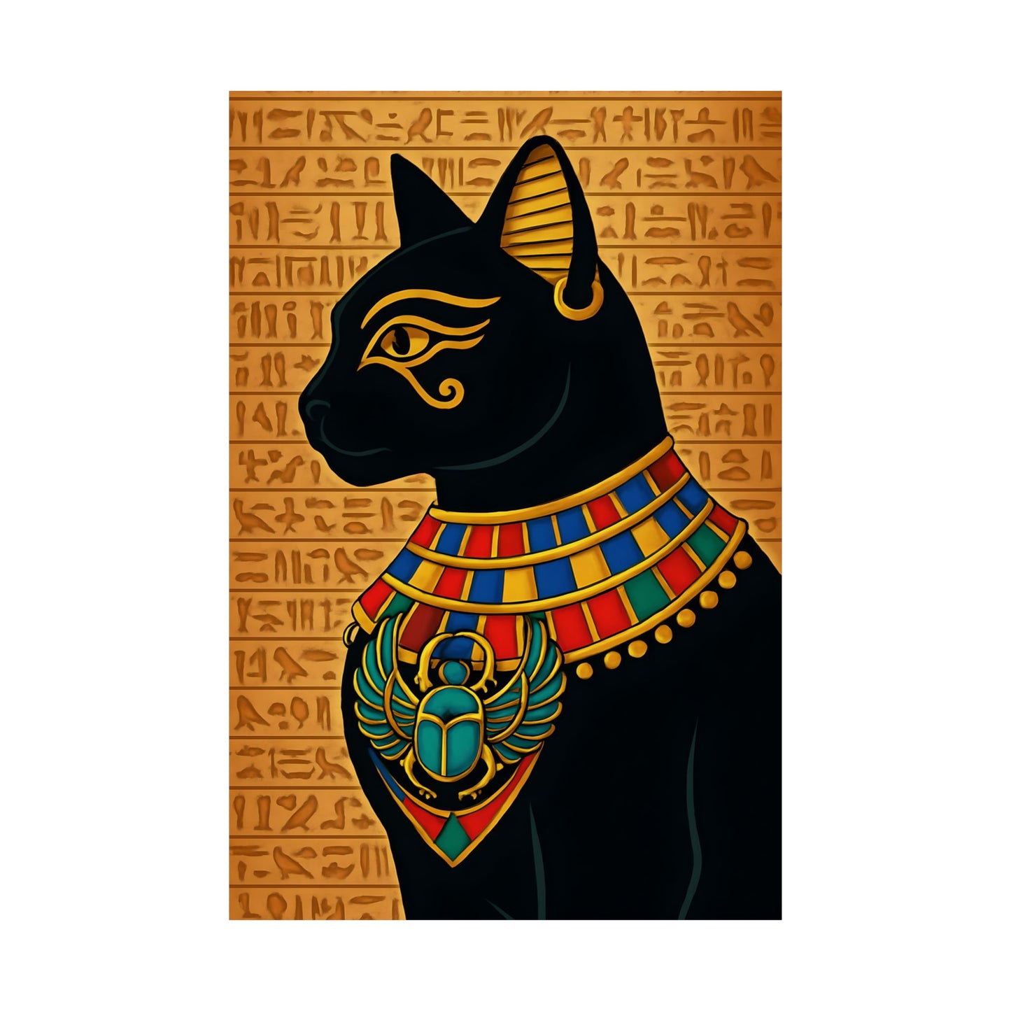 Egyptian Cat Art Print, Matte Vertical Poster, Home Decor, Wall Art, Gift for Cat Lovers, Unique Egyptian Decor