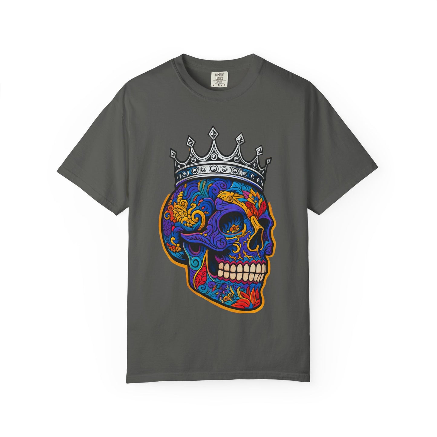 Vibrant Skull Crown T-shirt, Unisex Gift, Festival Wear, Artistic Tee, Casual Style, Unique Graphic Shirt