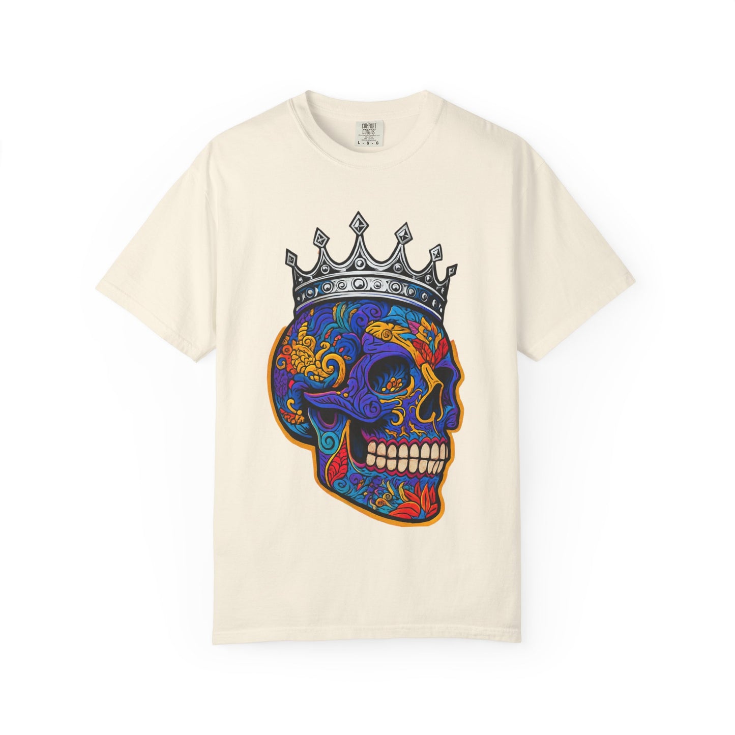 Vibrant Skull Crown T-shirt, Unisex Gift, Festival Wear, Artistic Tee, Casual Style, Unique Graphic Shirt