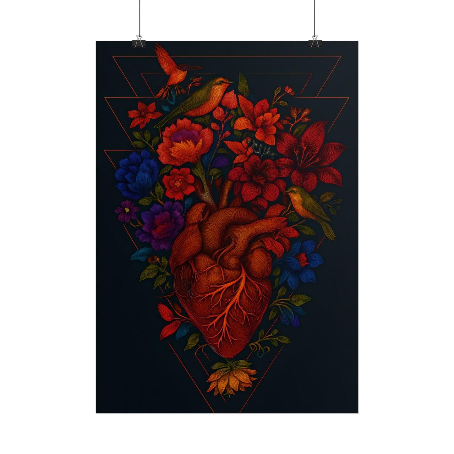 Vibrant Heart Floral Rolled Poster | Wall Art, Home Decor, Gift for Art Lovers, Unique Artwork, Bohemian Style Decor