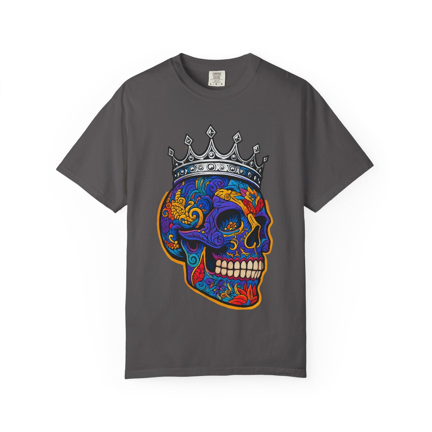 Vibrant Skull Crown T-shirt, Unisex Gift, Festival Wear, Artistic Tee, Casual Style, Unique Graphic Shirt
