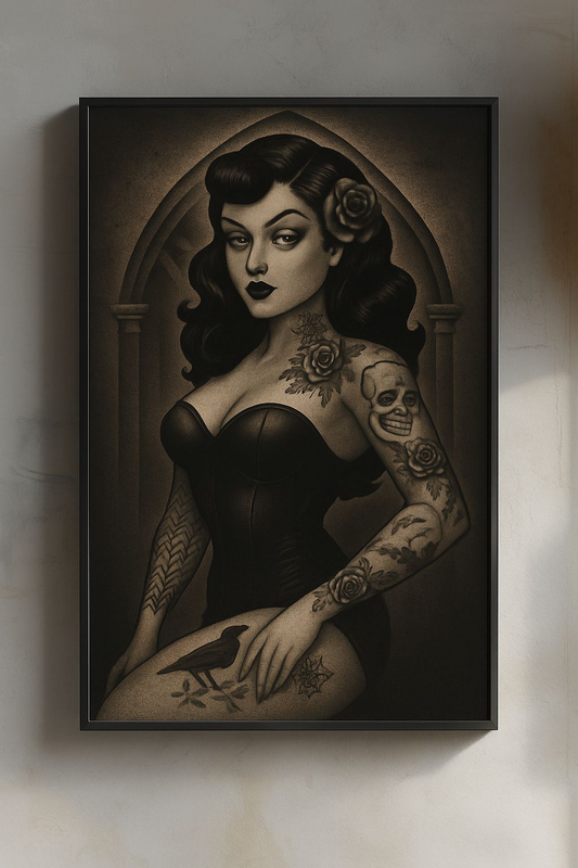 Gothic Tattoo Art Print, Vintage Wall Decor, Edgy Home Decoration, Alternative Art, Halloween Decor, Unique Gift Idea