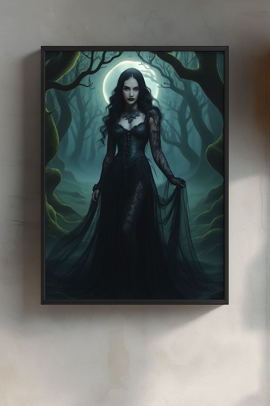 Gothic Art Print, Witchy Home Decor, Dark Fantasy Poster, Spooky Wall Art, Halloween Decoration, Moonlit Mystique
