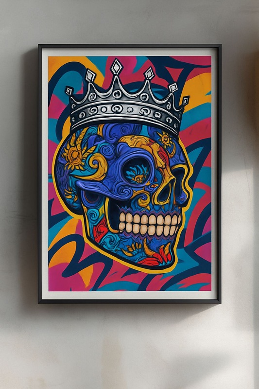 Vibrant Skull Art Poster, Bohemian Wall Decor, Colorful Room Accent, Día de los Muertos Decor, Unique Gift Idea