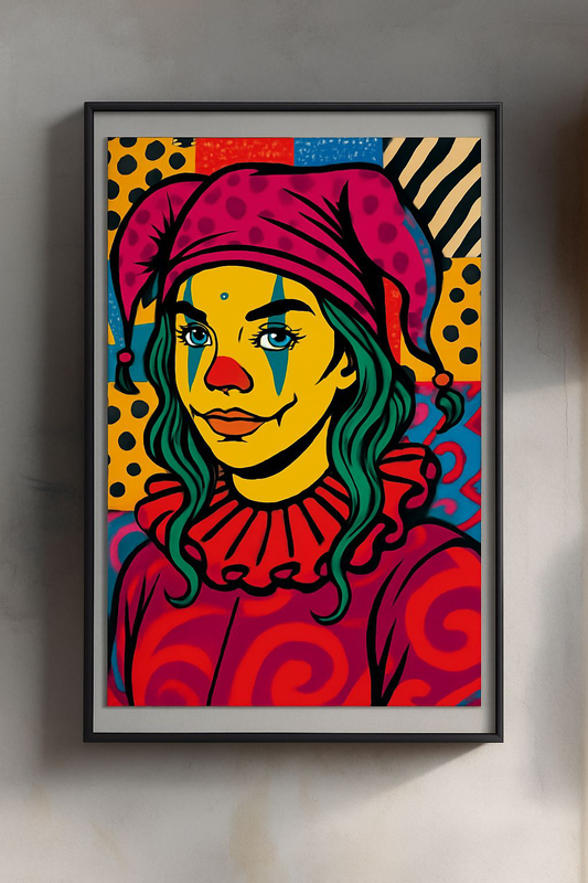 Vertical Poster, Lady Clown Cool Picture Art Print, Matte Wall Decor for Circus Lovers, Unique Clown Artwork, Clown Themed Room Decor, Fun