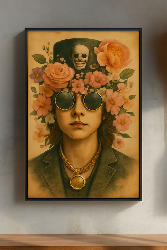 Bohemian Floral Art Print, Vintage Style Wall Decor, Aesthetic Poster, Gift for Music Lovers, Home Decoration