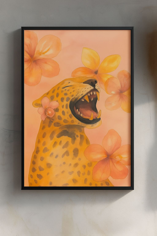 Vibrant Leopard Wall Art Poster, Safari Animal Print, Floral Decor, Gift for Wildlife Lovers, Cute Room Decor for Kids