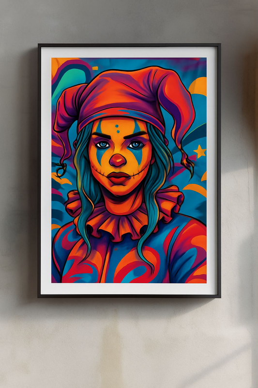 Vibrant Clown Art Poster, Colorful Wall Decor, Unique Room Aesthetic, Gift for Art Lovers, Halloween Decor, Funhouse Vibe