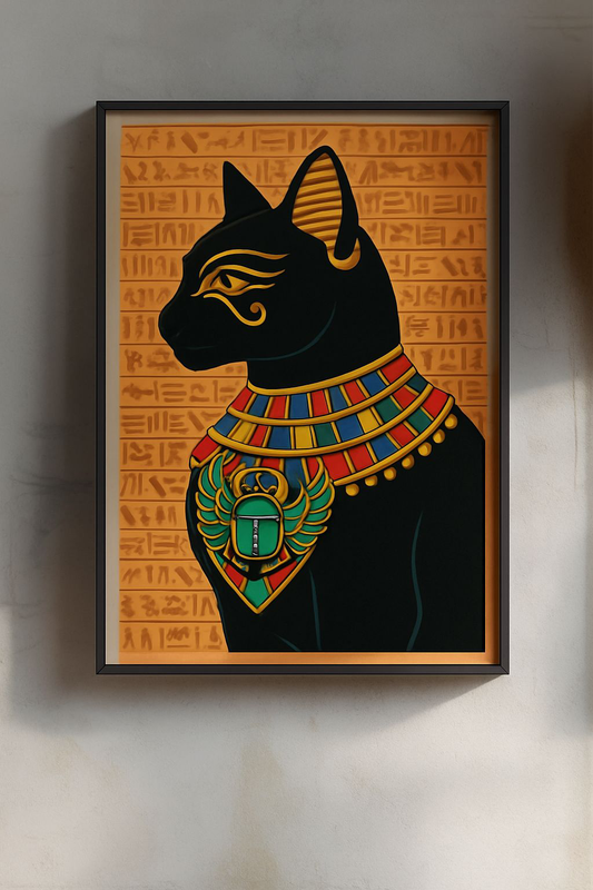 Egyptian Cat Art Print, Matte Vertical Poster, Home Decor, Wall Art, Gift for Cat Lovers, Unique Egyptian Decor