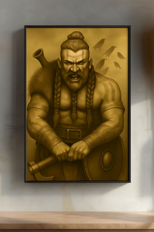 Rustic Warrior Poster Art, Matte Vertical Wall Decor for Men, Bold Decorative Print for Home, Gift for Him, Viking Room Decor