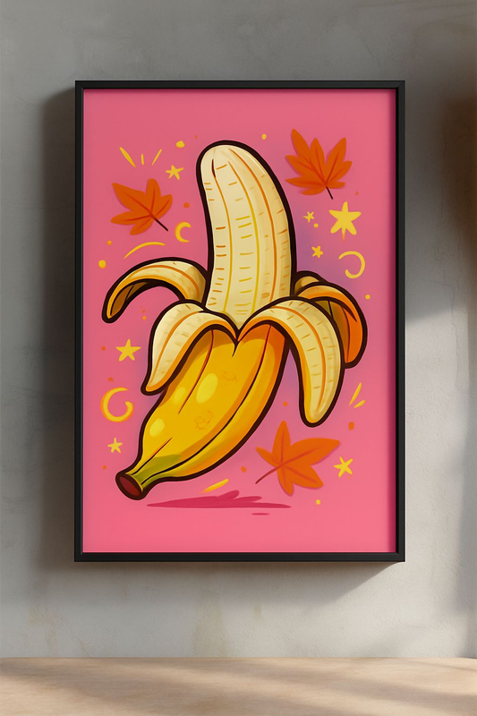 Banana Fun Art Poster - Whimsical Decor for Kids, Foodie Kitchen Wall Art, Gift for Fruit Lovers, Colorful Room Decoration