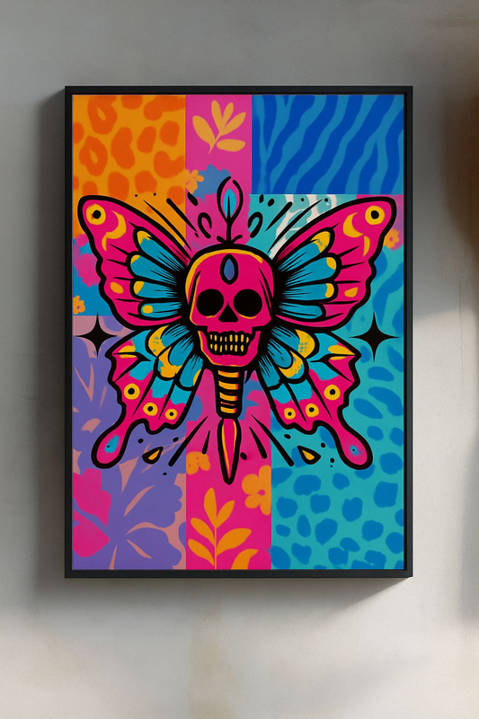 Colorful Skull Butterfly Art Print, Matte Vertical Posters, Boho Home Decor, Unique Wall Art, Gift for Him/Her, Festival Decoration