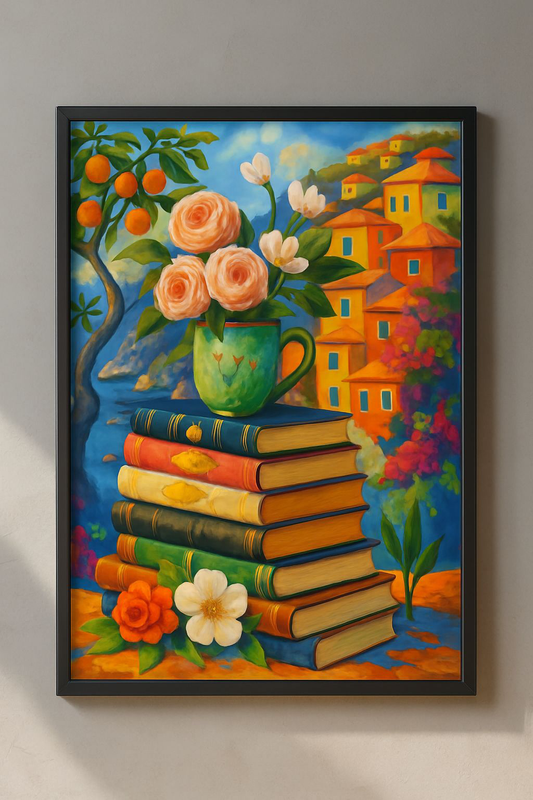 Colorful Floral Book Poster, Art Print, Home Decor, Gift for Book Lovers, Wall Art, Vintage Style, Cozy Cottage Decoration