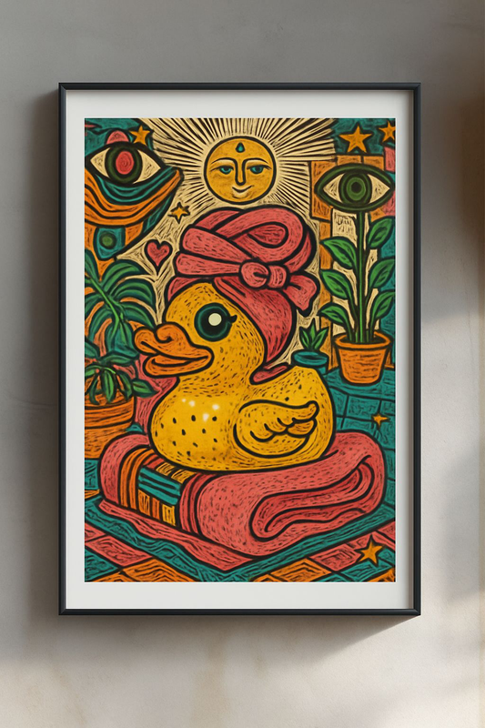 Whimsical Duck Poster, Vibrant Wall Art, Colorful Decor, Fun Home Accent, Spa Vibe Prints, Gift for Art Lovers