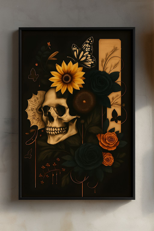 Stylish Skull Floral Rolled Posters | Gothic Wall Art, Home Decor, Unique Gift for Halloween, Vintage-Inspired Decoration