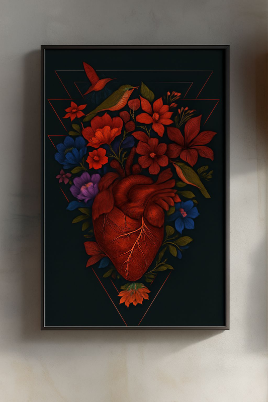 Vibrant Heart Floral Rolled Poster | Wall Art, Home Decor, Gift for Art Lovers, Unique Artwork, Bohemian Style Decor