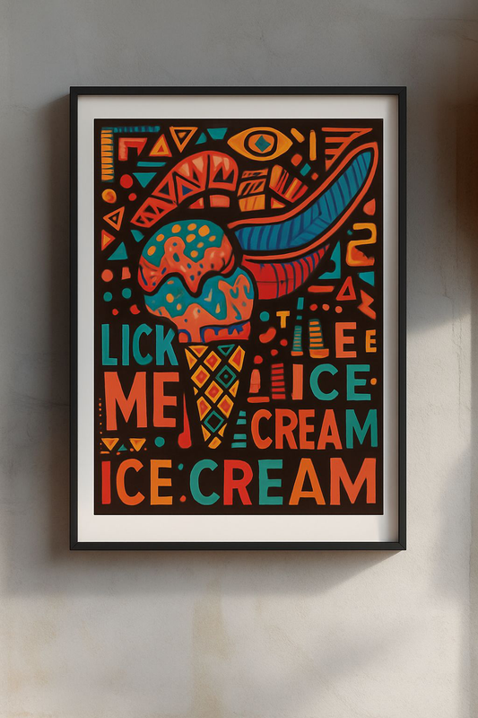 Colorful Ice Cream Rolled Poster | Fun Wall Art for Kids | Bright Home Decor, Gift for Summer Parties, Lick Me Design