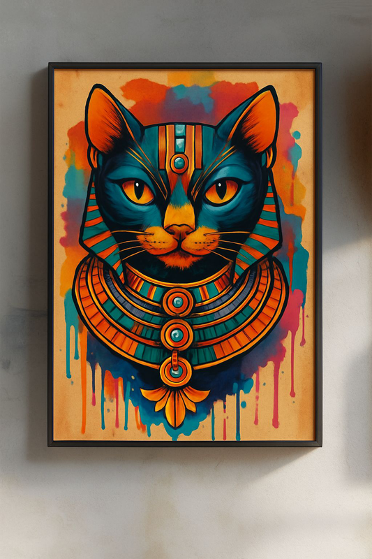 Vibrant Cat Art Print, Colorful Home Decor, Boho Wall Art, Unique Gift for Cat Lovers, Royal Feline Poster