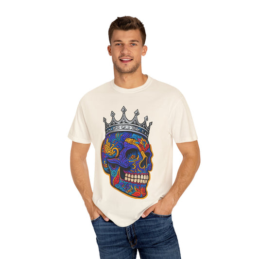 Vibrant Skull Crown T-shirt, Unisex Gift, Festival Wear, Artistic Tee, Casual Style, Unique Graphic Shirt