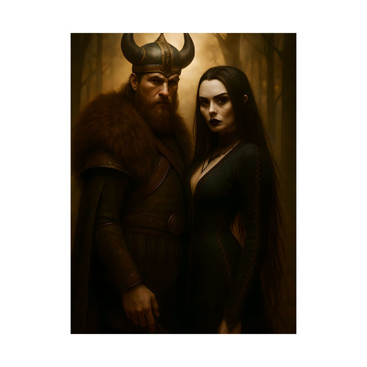 Mythical Couple Matte Vertical Posters, Fantasy Wall Art, Viking Decor, Gothic Home Decoration, Unique Gifts for Her